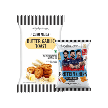 The Baker's Dozen Zero Maida Butter Garlic Toast, Whole Wheat +  Multigrain Protein Masala Mania Chips Combo