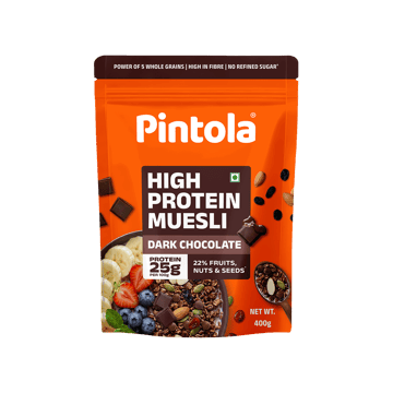 Pintola High Protein Muesli With Dark Chocolate & Cranberry 24g Protein, No Refined Sugar