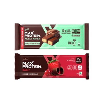 RiteBite Choco Temptation Millet Wafer Protein Bar +  Max Protein Daily Choco Berry 10 g Protein Bar Combo