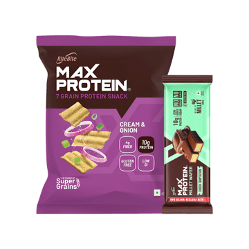 RiteBite Choco Temptation Millet Wafer Protein Bar +  Max Protein Cream & Onion 10 g Protein Multigrain Chips Combo