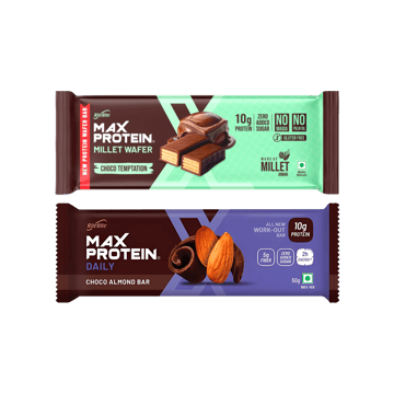 RiteBite Choco Temptation Millet Wafer Protein Bar +  Max Protein Daily Choco Almond 10 g Protein Bar Combo