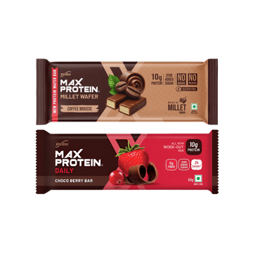 RiteBite Coffee Mousse Millet Waffer Protein Bar +  Max Protein Daily Choco Berry 10 g Protein Bar Combo