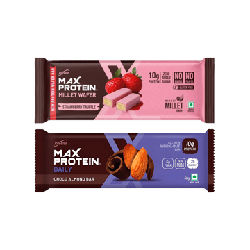 RiteBite Strawberry Truffle Millet Wafer Protein Bar +  Max Protein Daily Choco Almond 10 g Protein Bar Combo