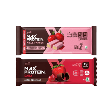 RiteBite Strawberry Truffle Millet Wafer Protein Bar +  Max Protein Daily Choco Berry 10 g Protein Bar Combo