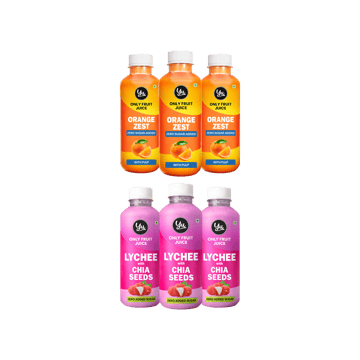 Yu Orange Zest Fruit Juice with Pulp +  Lychee Juice with Chia Seeds Combo