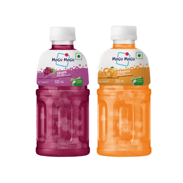 Mogu Mogu Grape Fruit Drink with Nata De Coco +  Orange Fruit Drink Combo