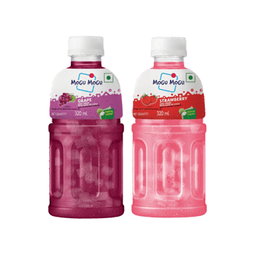 Mogu Mogu Grape Fruit Drink with Nata De Coco +  Strawberry Fruit Drink Combo