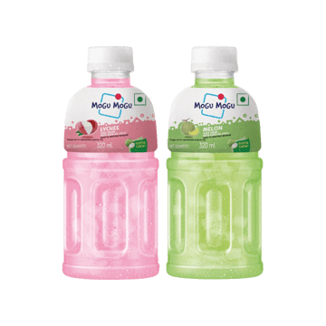Mogu Mogu Lychee Fruit Drink with Nata De Coco +  Melon Fruit Drink with Nata De Coco Combo