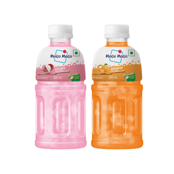 Mogu Mogu Lychee Fruit Drink with Nata De Coco +  Orange Fruit Drink Combo