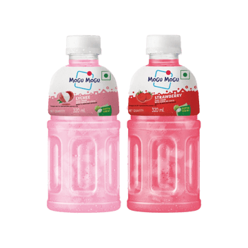 Mogu Mogu Lychee Fruit Drink with Nata De Coco +  Strawberry Fruit Drink Combo