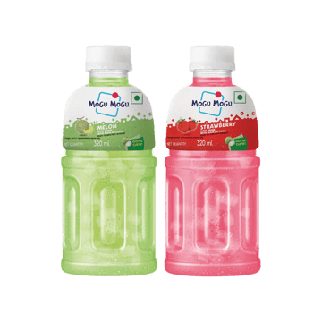 Mogu Mogu Melon Fruit Drink with Nata De Coco +  Strawberry Fruit Drink Combo