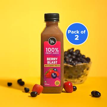 Yu Berry Blast 100% Fruit Juice With Berry Pieces - Pack of 2