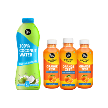 Yu 100% Natural Coconut Water - No Preservative +  Orange Zest Fruit Juice with Pulp Combo