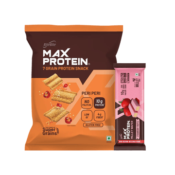 RiteBite Strawberry Truffle Millet Wafer Protein Bar +  Max Protein Peri Peri 10 g Protein Multigrain Chips Combo