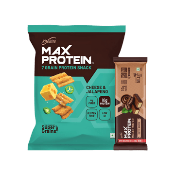 RiteBite Coffee Mousse Millet Waffer Protein Bar +  Max Protein Cheese & Jalapeno 10 g Protein Multigrain Chips Combo
