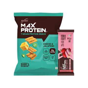 RiteBite Strawberry Truffle Millet Wafer Protein Bar +  Max Protein Cheese & Jalapeno 10 g Protein Multigrain Chips Combo
