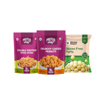 Lo Foods Multigrain Puffs (High Protein, Gluten Free) + Protein Chef Baked Coated Peanuts (Masala Roasted Healthy Snacks) + Protein Chef Double Protein Crunchy Soya Sticks (No Palm Oil) Combo