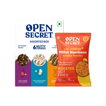 Open Secret Zero Maida Assorted Protein Cookies Gift Pack +  Khatta Meetha Millet Namkeen Snacks Combo