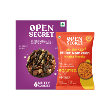 Open Secret Zero Maida Chocolate Almond Protein Cookies +  Khatta Meetha Millet Namkeen Snacks Combo