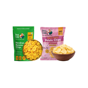 Sweet Karam Coffee Rock Salt Potato Chips +  Nendran Banana Chips Combo