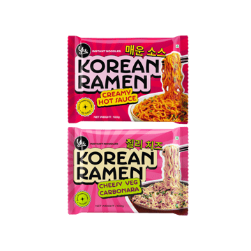 Yu Creamy Hot Sauce Korean Ramen Instant Noodles +  Korean Ramen Noodles - Cheesy Veg Carbonara Combo