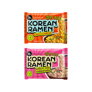 Yu Chilli Cheese Korean Ramen Instant Noodles +  Korean Ramen Noodles - Cheesy Veg Carbonara Combo