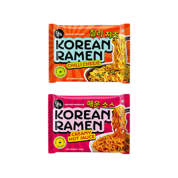 Yu Chilli Cheese Korean Ramen Instant Noodles +  Creamy Hot Sauce Korean Ramen Instant Noodles Combo