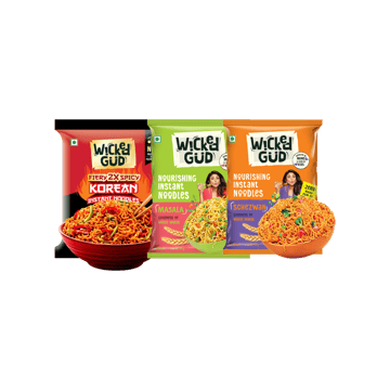 WickedGud Fiery 2X Spicy Korean Instant Noodles +  Masala No Maida & No Oil Instant Noodles +  Schezwan Nourishing No Maida & No Oil Instant Noodles Combo
