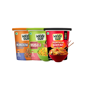 WickedGud Nourishing Masala Cup Noodles +  Desi Manchow Cup Noodles +  Fiery 2X Spicy Korean Cup Noodles Combo