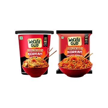 WickedGud Fiery 2X Spicy Korean Cup Noodles +  Fiery 2X Spicy Korean Instant Noodles Combo