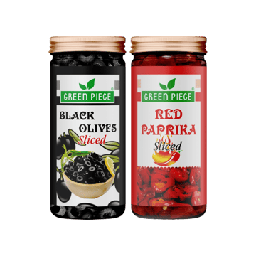 Green Piece Red Sliced Peprika & Black Olives