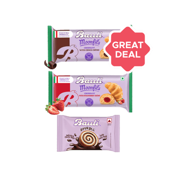 Bauli Moonfils Chocolate Crème Croissant - Veg +  Moonfils Strawberry Crème Croissant - Veg +  Spyroll Swiss Roll Combo