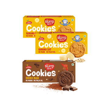 Slurrp Farm Banana Oat Cookies x 2 +  Choco Ragi Cookies Combo