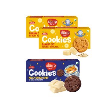 Slurrp Farm Banana Oat Cookies x 2 +  Milky Choco Chip Cookies Combo