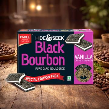 Hide & Seek Black Bourbon Biscuits Vanilla Creme Sandwich