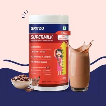 Gritzo SuperMilk Girl Growth+ Drink Mix (13+ years, Double Chocolate)