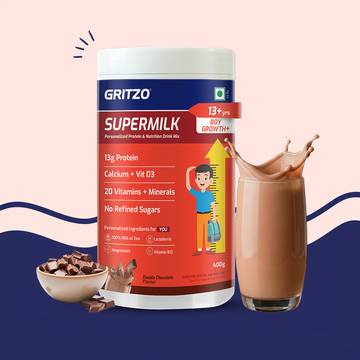 Gritzo SuperMilk Boy Growth+ Drink Mix (13+ Years, Double Chocolate)