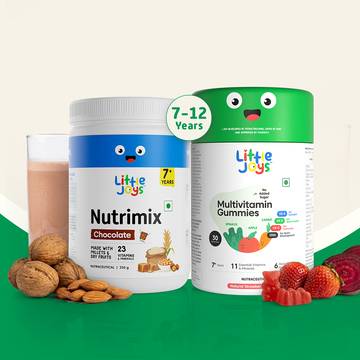 Little Joys NutriMix Chocolate Drink Mix (7+ years) +  Multivitamin Gummies (7-12 Years) Combo