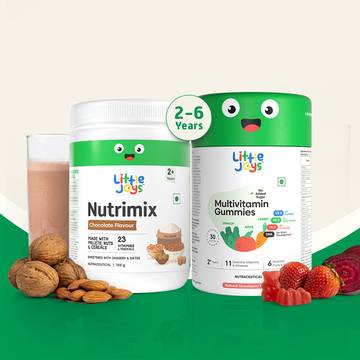 Little Joys Multivitamin Kids Supplement Gummies (2-6 Years) +  Nutrimix 2+ Years Chocolate Drink Mix Combo