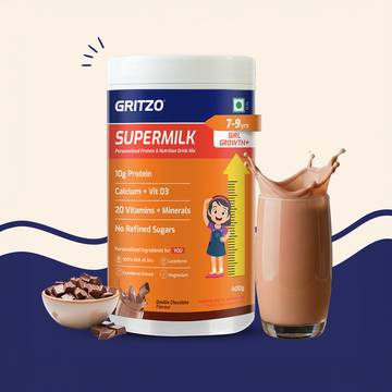 Gritzo SuperMilk Girl Growth+ Drink Mix (7 - 9 years, Double Chocolate)