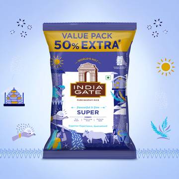 India Gate Super Basmati Rice (1 kg + 500 g) (Extra Long Grain)