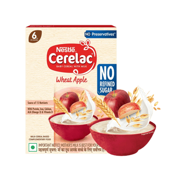 Nestle Cerelac Wheat Apple Baby Cereal (No Refined Sugar, 6-24 Months)