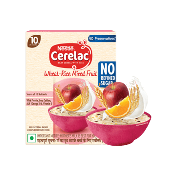 Nestle Cerelac Wheat Rice Mixed Fruit Baby Cereal (No Refined Sugar, 10 to 24 Months)