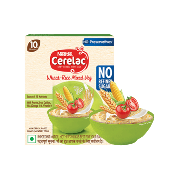 Nestle Cerelac Wheat Rice Mixed Veg Baby Cereal (No Refined Sugar, 10 - 24 Months)