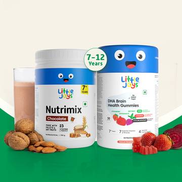Little Joys NutriMix 7+ Years Chocolate Drink Mix +  Brain Kids Supplement Gummies (7+ years) Combo