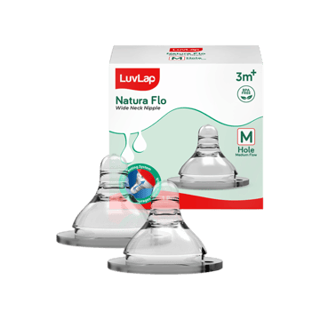 LuvLap Wide Neck Feeding Nipple Medium Flow, 3m+