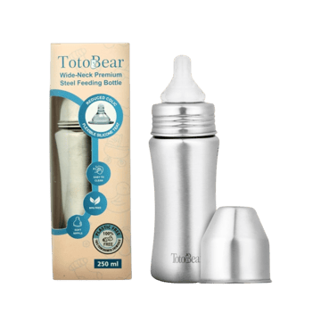 Totobear Wide Neck Stainless Steel Baby Feeding Bottle (250 ml, Silver)