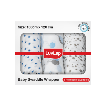 LuvLap 100% Cotton Muslin Baby Swaddle Set (White)