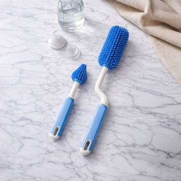 Mee Mee 2-in-1 Silicone Baby Bottle Cleaning Brush (Blue)