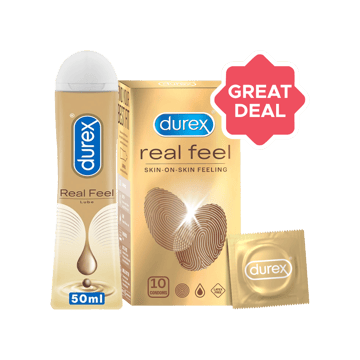 Durex Real Feel Long-Lasting Lubricant +  Skin-on-Skin Real Feel Condom Combo